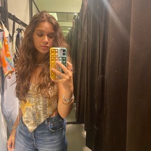 Shein yellow bandana tie top
